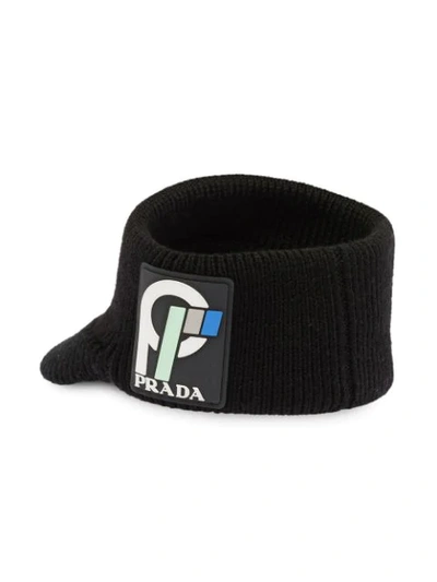 Shop Prada Logo Patch Knitted Hat In Black