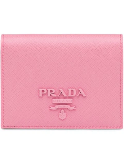 Shop Prada Small Saffiano Wallet - Pink