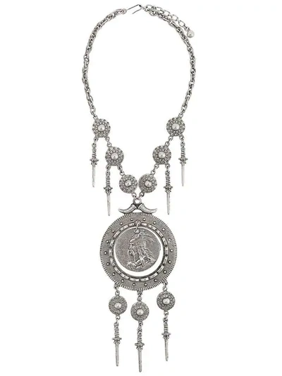 Pre-owned Susan Caplan Vintage Trifari Statement Drop Pendant Necklace - 灰色 In Silver