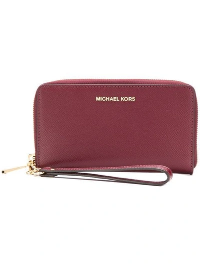 Shop Michael Michael Kors All-around Zip Wallet In Red