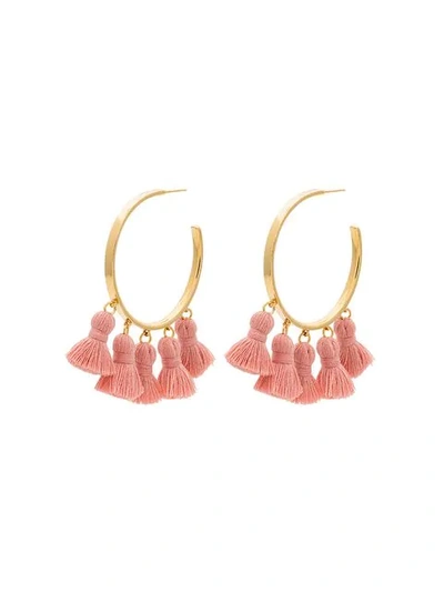 Shop Marte Frisnes Gold Metallic And Pink Raquel Sterling Silver Tassel Hoop Earrings