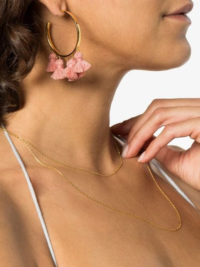 Shop Marte Frisnes Gold Metallic And Pink Raquel Sterling Silver Tassel Hoop Earrings