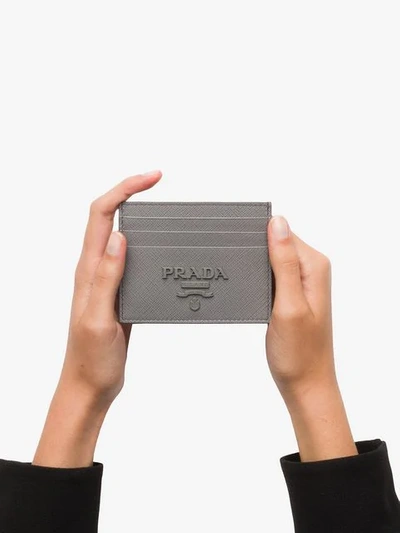 Shop Prada Saffiano Card Holder In Grey