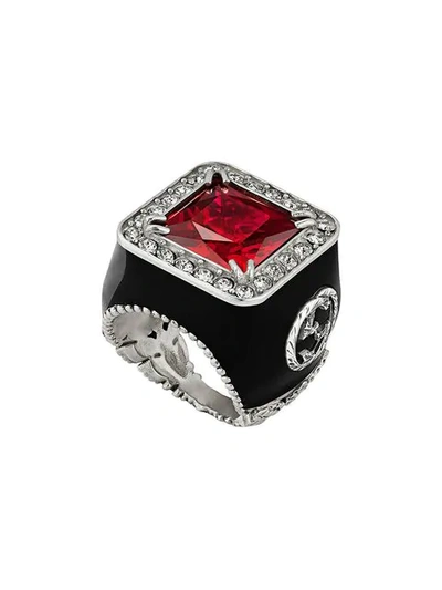 Shop Gucci Ring With Stone And Crystals In Red