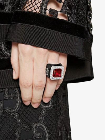 Shop Gucci Ring With Stone And Crystals In Red