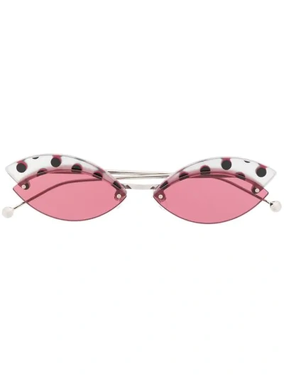 Shop Fendi Polka Dot Cat-eye Sunglasses In Silver