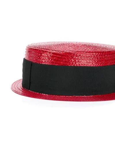 Shop Saint Laurent Small Boater Hat In Red