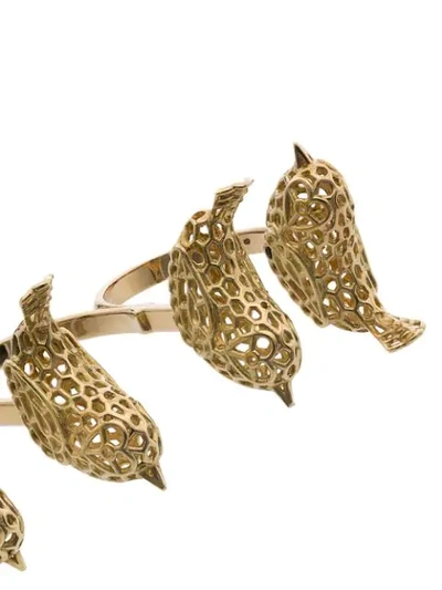 Shop Natasha Zinko 18k Yellow Gold Crochet Bird Floating Four Finger Ring