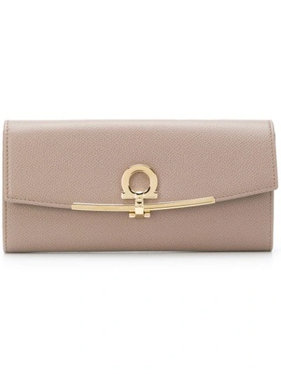 Shop Ferragamo Salvatore  Gancini Continental Wallet - Neutrals