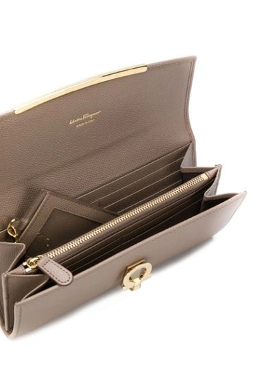 Shop Ferragamo Salvatore  Gancini Continental Wallet - Neutrals