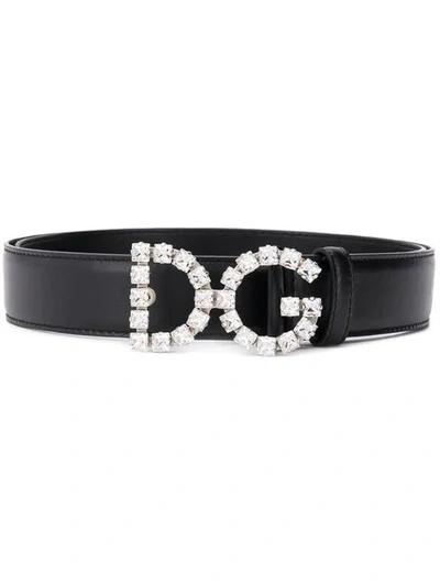 Shop Dolce & Gabbana Dg Embellished Belt In Black
