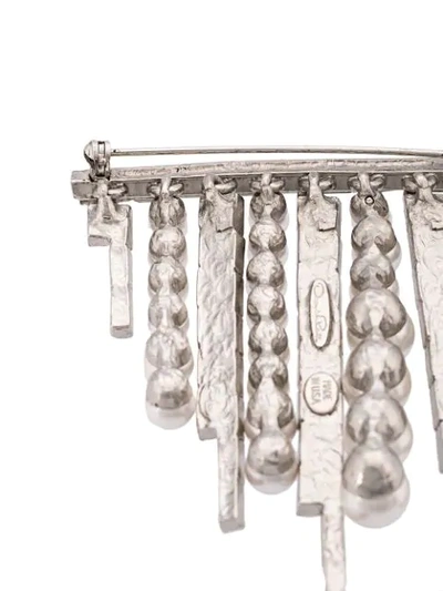 Shop Oscar De La Renta Pearl And Baguette Brooch In Grey