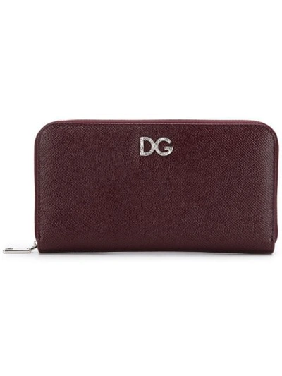 Shop Dolce & Gabbana Continental Crystal Logo Wallet In Red