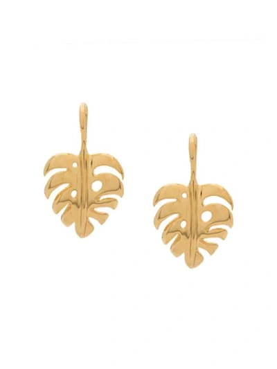Shop Aurelie Bidermann Leaf Earrings In Gold