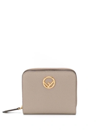 Shop Fendi Logo Plaque Compact Wallet - Neutrals