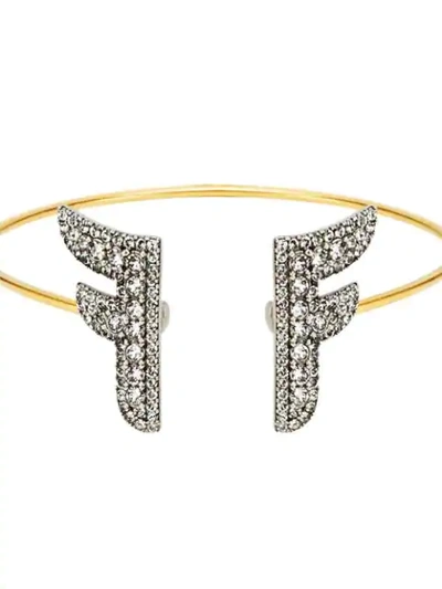 Shop Fendi Crystal Embellished Bracelet In F179a-burattato Gold +vint