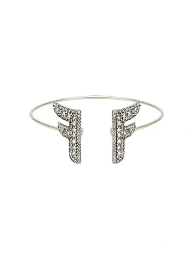 Shop Fendi Ffreedom Bracelet In F179b-vintage Silver +crys
