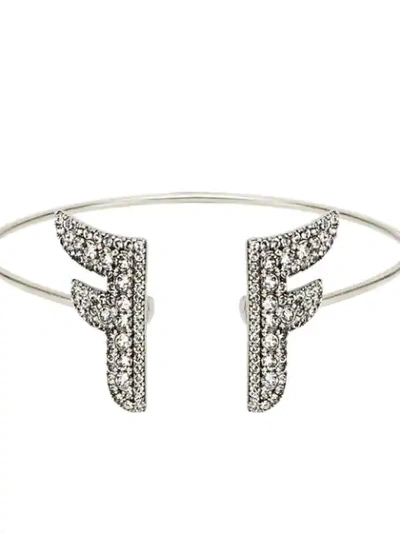 Shop Fendi Ffreedom Bracelet In F179b-vintage Silver +crys