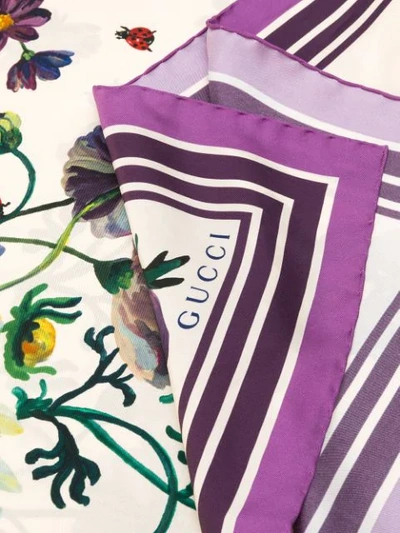 Shop Gucci Flora Print Scarf In Neutrals