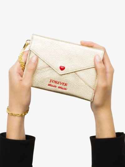 Shop Miu Miu Madras Love Envelope Wallet In Gold