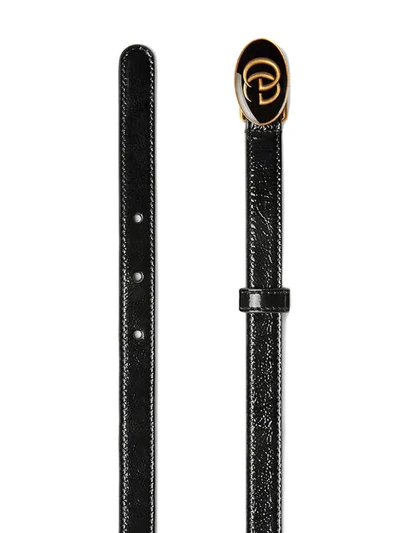Shop Gucci Leather Belt With Oval Enameled Buckle In Black