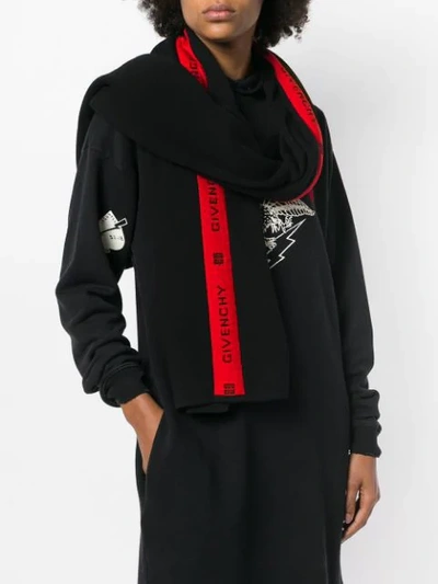 Shop Givenchy Intarsia Logo Stripe Scarf In Black