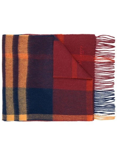 Shop Mulberry Check Fringed Scarf In Red