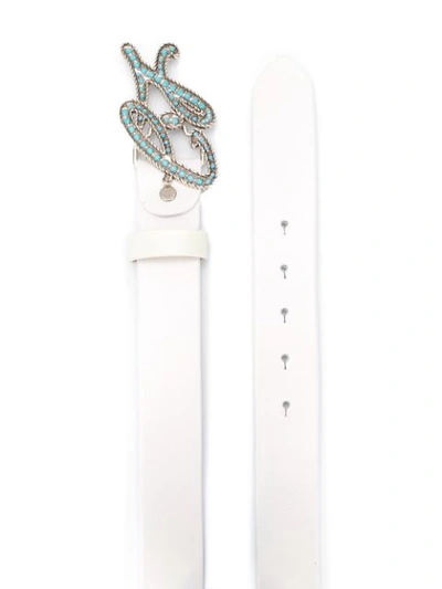 Shop Liu •jo Liu Jo Jewel Embellished Buckle Belt - White