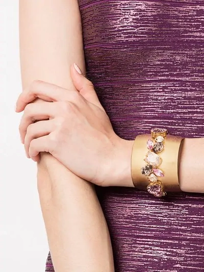 Shop Melissa Kandiyoti Embellished Wide Bangle Bracelet In Gold
