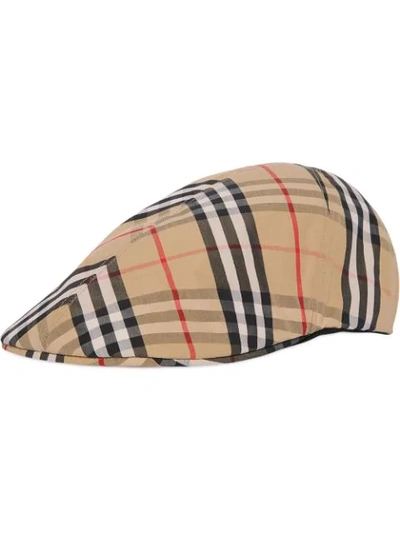 Shop Burberry Vintage Check Cotton Flat Cap In Yellow