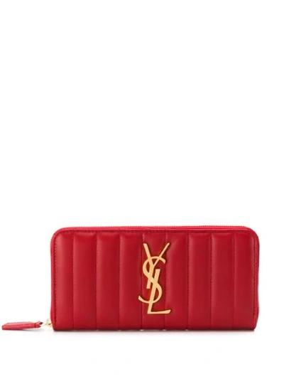 Shop Saint Laurent Monogram Zip Around Wallet In Red