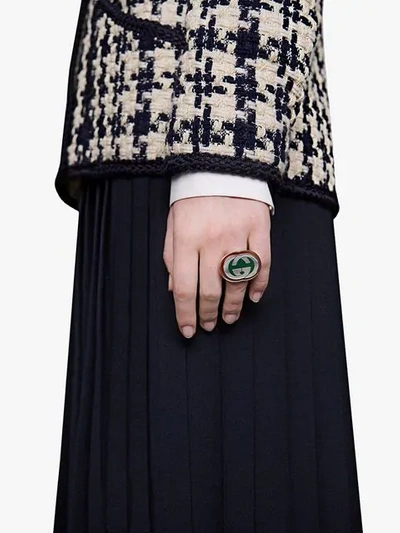 Shop Gucci Interlocking G Ring With Enamel In Green