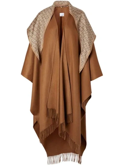 Shop Burberry Detachable Monogram Print Scarf Cashmere Cape In Brown