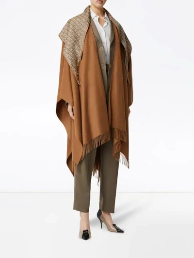 Shop Burberry Detachable Monogram Print Scarf Cashmere Cape In Brown