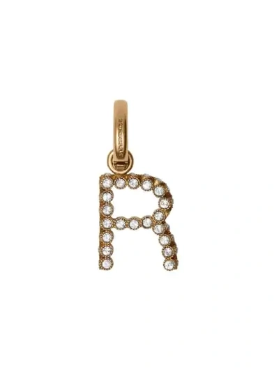 Shop Burberry Crystal ‘r' Alphabet Charm In Gold