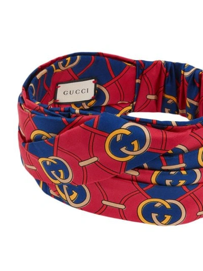 GUCCI HEADBAND WITH INTERLOCKING G RHOMBUS PRINT - 红色