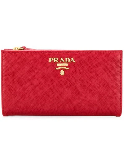 Shop Prada Saffiano Slim Wallet In Red