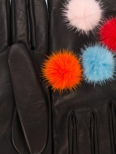 Shop Fendi Gloves With Pompoms In Black