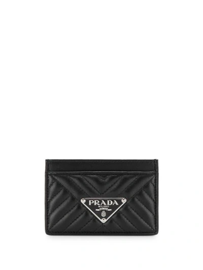 Shop Prada Logo Plaque Cardholder In Black