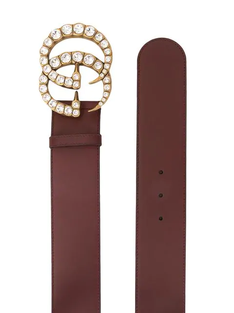 leather belt with crystal double g buckle