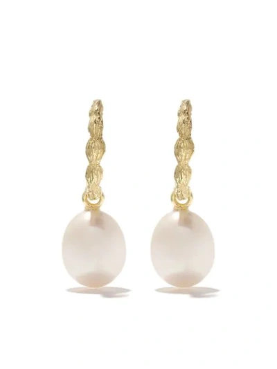 Wouters & Hendrix Gold 18kt Yellow Gold Organic Pearl Hoops In Yellow Gold