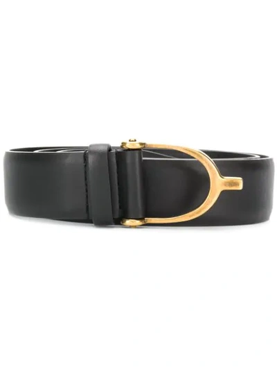 Shop Gucci Horseshoe Buckle Belt In Black