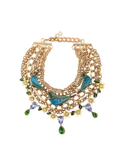 Shop Dolce & Gabbana Birds Necklace In Gold ,multicolour