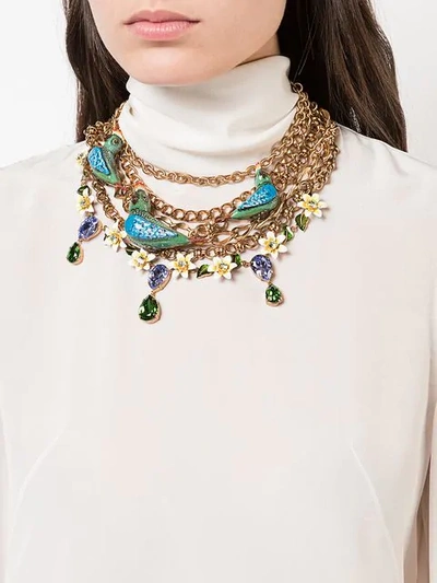 Shop Dolce & Gabbana Birds Necklace In Gold ,multicolour