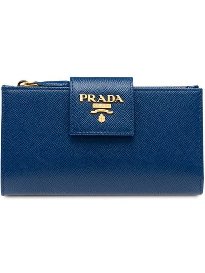 Shop Prada Medium Logo Wallet In Blue