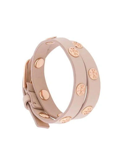 Shop Tory Burch Double-wrap Logo Stud Bracelet In Pink