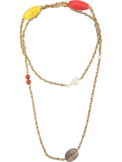 Shop Carolina Herrera Double Chain Necklace In Gold