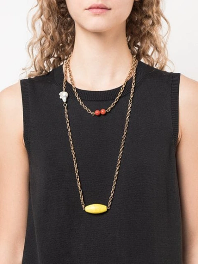 Shop Carolina Herrera Double Chain Necklace In Gold