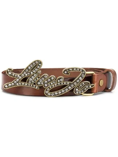 Shop Liu •jo Embellished Buckle Belt In Brown