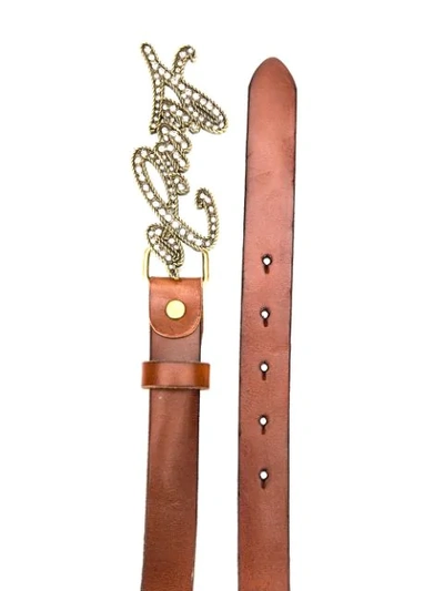 Shop Liu •jo Embellished Buckle Belt In Brown